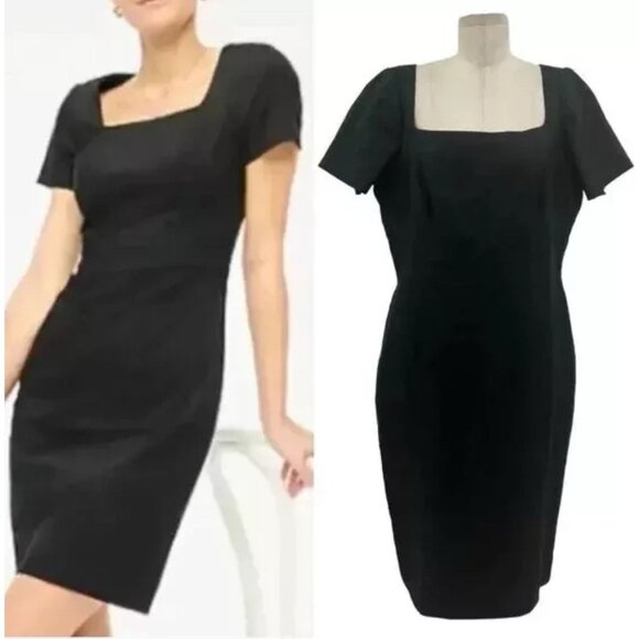 J Crew Sheath Dress 12 Black Short Sleeve Stretch Cotton Washable Career Casual - Picture 1 of 11